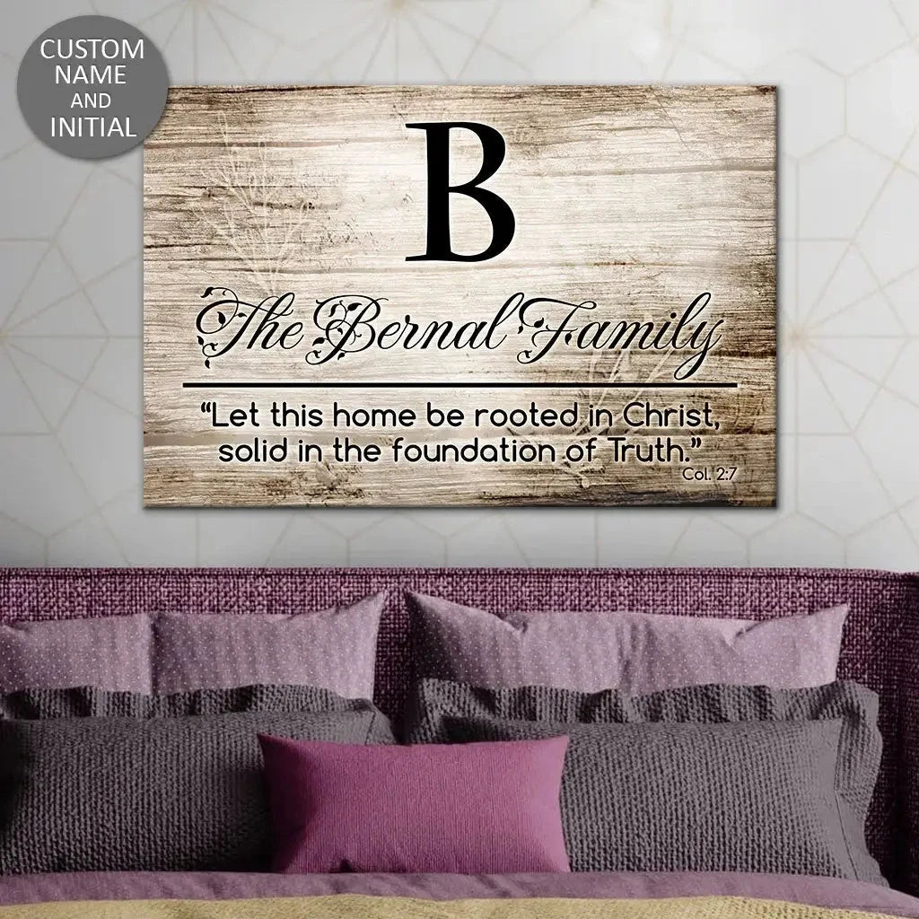 personalized let this home be rooted in christ wall art canvas with custom family name initial (view 7)