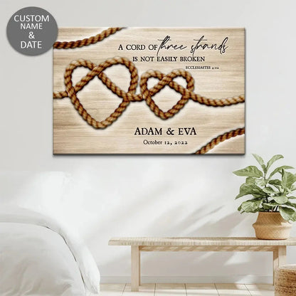 personalized a cord of three strands is not easily broken ecclesiastes 4 12 wall art canvas (Landscape) (view 5)