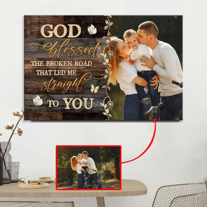 personalized god blessed the broken road wall art canvas with custom photo (Landscape) (view 4)