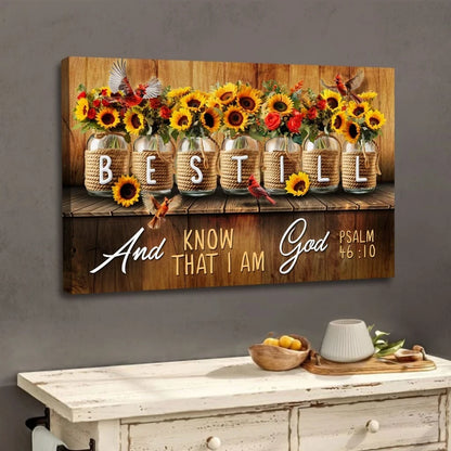 be still and know that i am god psalm 46 10 mason jar flowers wall art canvas (Landscape) (view 6)