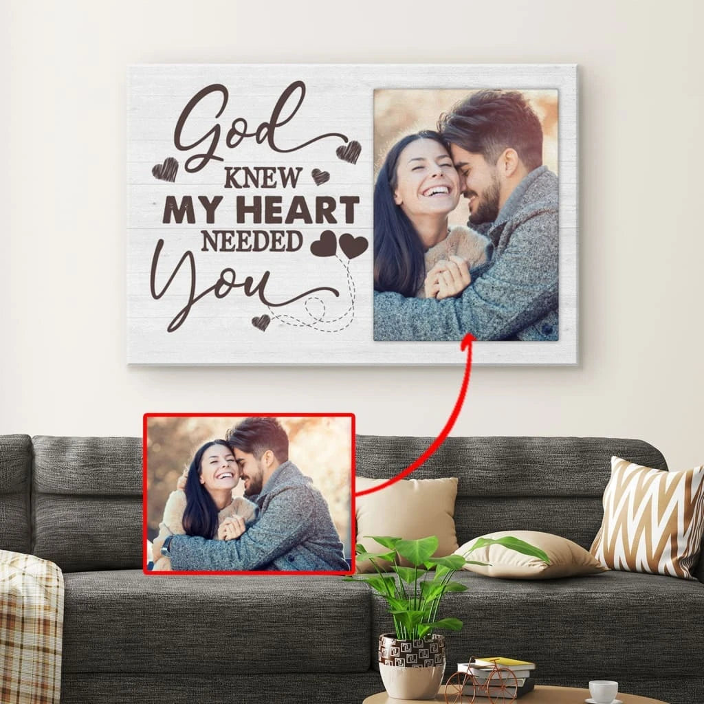 personalized god knew my heart needed you wall art canvas with custom photo (Landscape) (view 4)