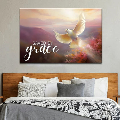 saved by grace canvas divine sunrise and dove christian wall art (Landscape) (view 4)