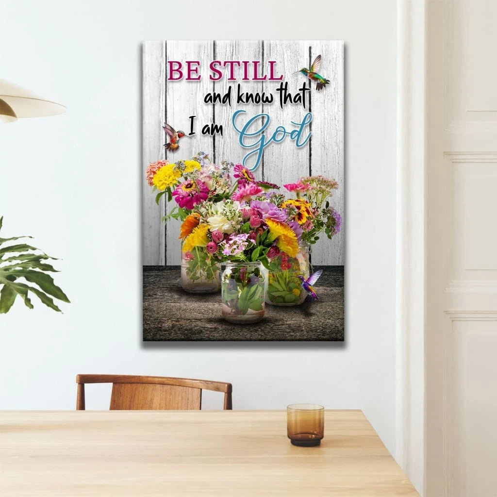 psalm 46 10 be still and know hummingbirds vase of flowers wall art canvas (view 4)