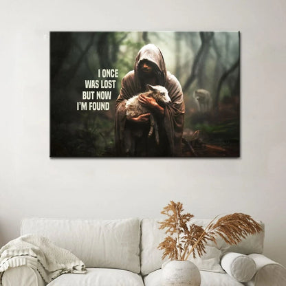 christian wall art canvas i once was lost but now i m found jesus and lost sheep picture (Landscape) (view 10)