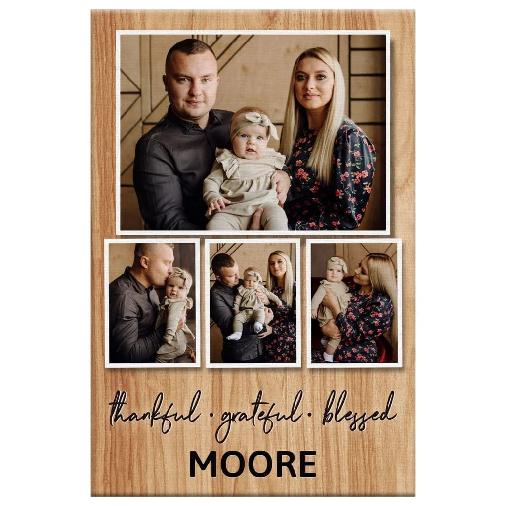 personalized canvas thankful grateful blessed wall art with custom family name photos (view 3)