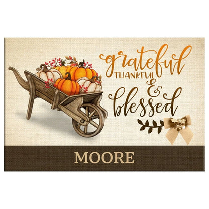 personalized grateful thankful blessed wall art thanksgiving canvas print with custom family name (Landscape) (view 5)