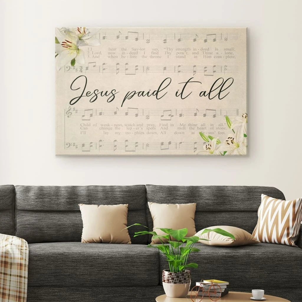 jesus paid it all sheet music christian wall art canvas (Landscape) (view 8)