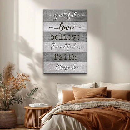 grateful love believe thankful faith blessed christian wall art canvas (view 6)