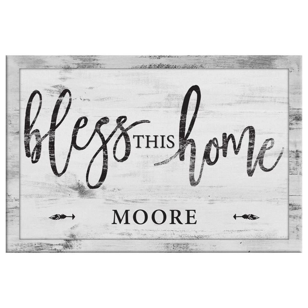 personalized bless this home christian wall art canvas with family name (Landscape) (view 4)