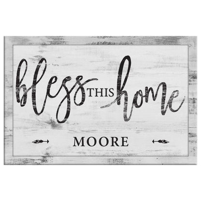personalized bless this home christian wall art canvas with family name (Landscape) (view 4)