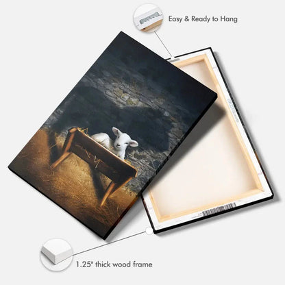 the lamb of god in the manger lion and lamb nativity scene christian wall art canvas (view 5)