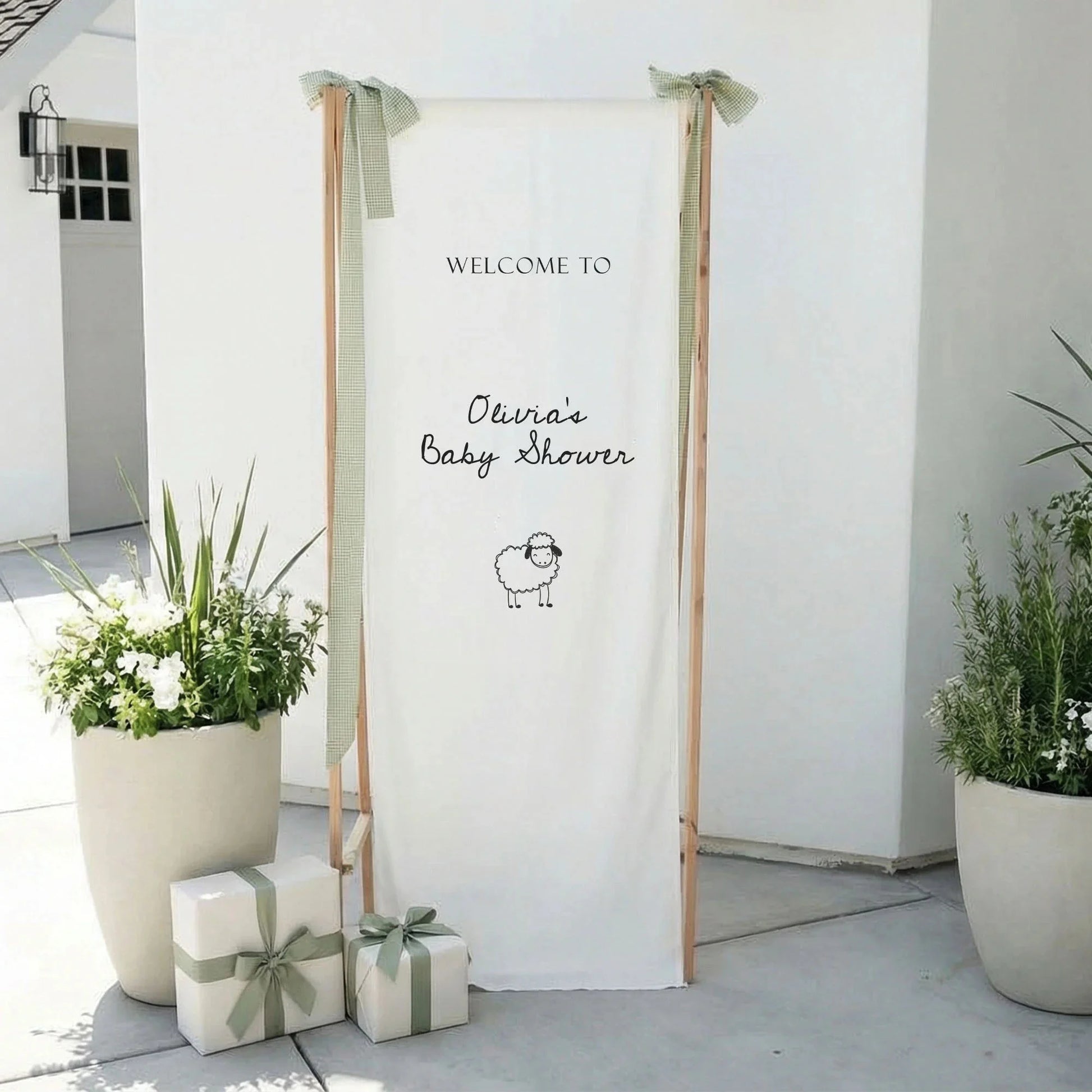 Personalized Baby Shower Welcome Banner Sheep Theme Baby Shower Welcome Sign, baby shower decor (view 3)
