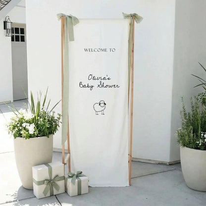 Personalized Baby Shower Welcome Banner Sheep Theme Baby Shower Welcome Sign, baby shower decor (view 3)