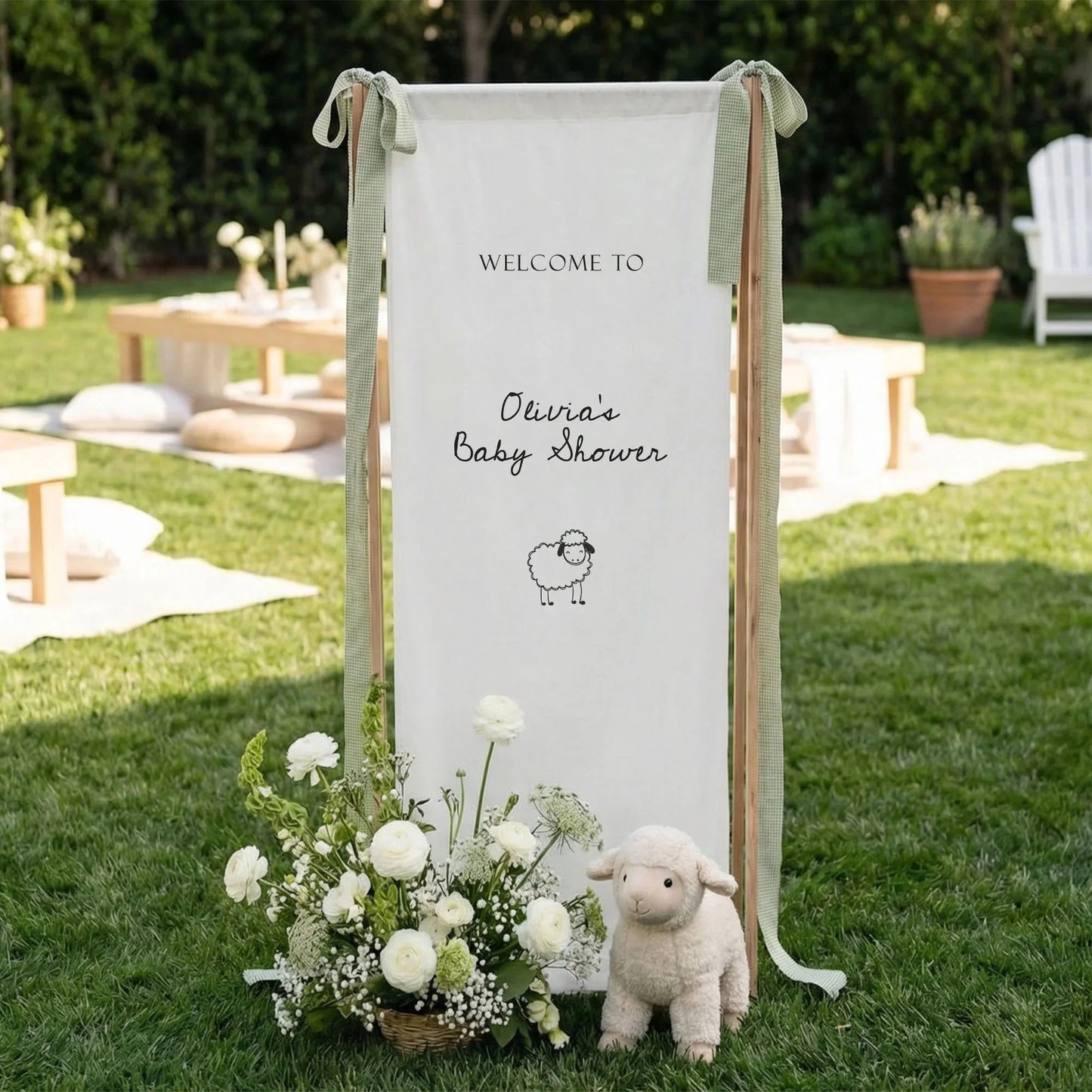 Personalized Baby Shower Welcome Banner Sheep Theme Baby Shower Welcome Sign, baby shower decor (view 7)