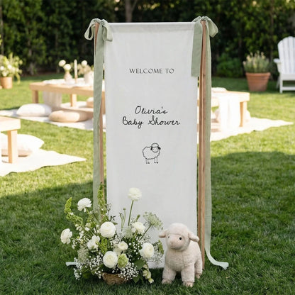 Personalized Baby Shower Welcome Banner Sheep Theme Baby Shower Welcome Sign, baby shower decor (view 7)