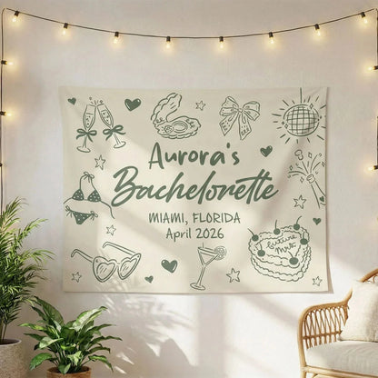 Bachelorette Party Banner Personalized Custom Name Bachelorette Backdrop Bridal Party Celebration Banner, bridal shower decor