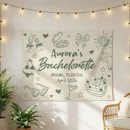 Bachelorette Party Banner Personalized Custom Name Bachelorette Backdrop Bridal Party Celebration Banner, bridal shower decor