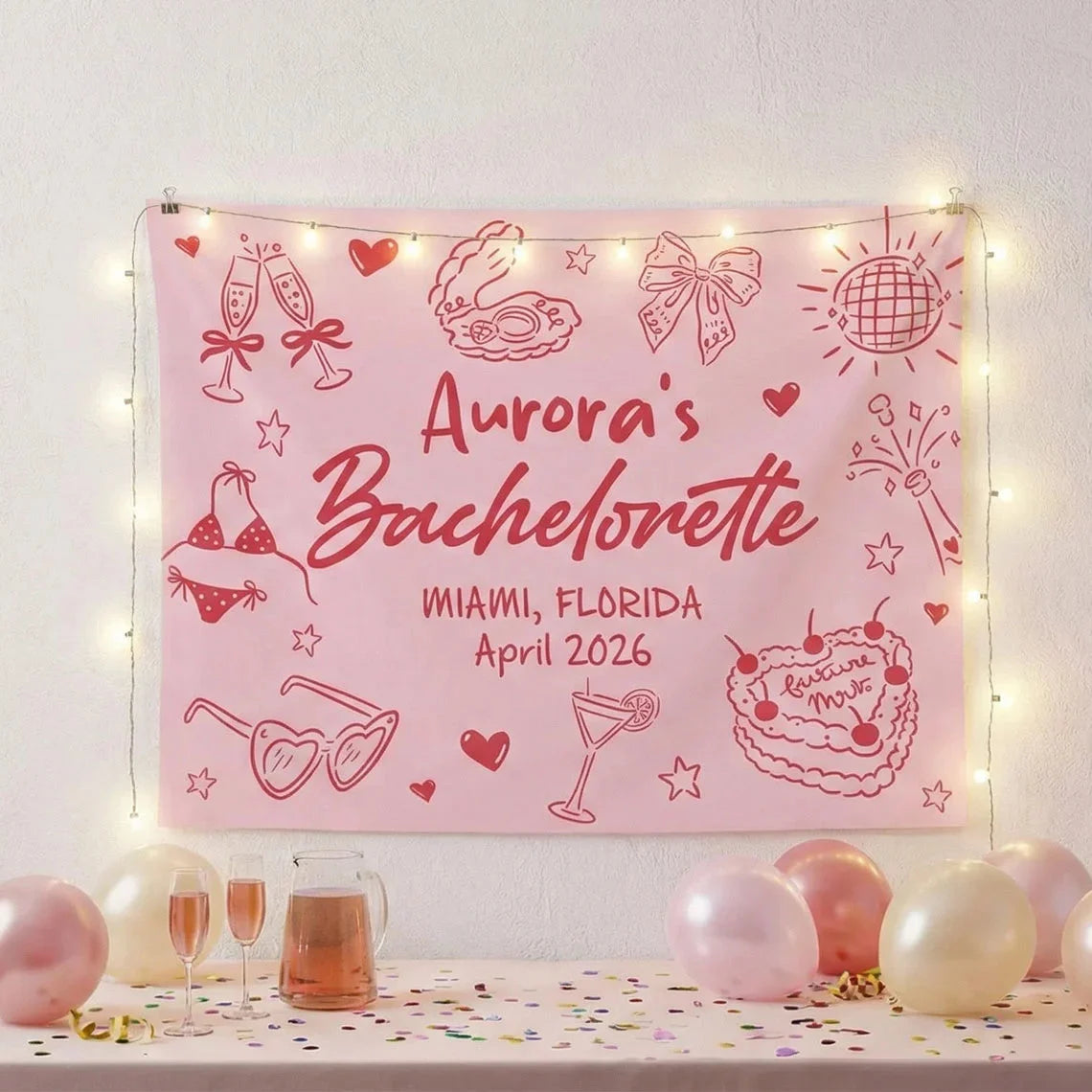 Bachelorette Party Banner Personalized Custom Name Bachelorette Backdrop Bridal Party Celebration Banner, bridal shower decor