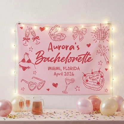 Bachelorette Party Banner Personalized Custom Name Bachelorette Backdrop Bridal Party Celebration Banner, bridal shower decor