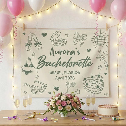 Bachelorette Party Banner Personalized Custom Name Bachelorette Backdrop Bridal Party Celebration Banner, bridal shower decor