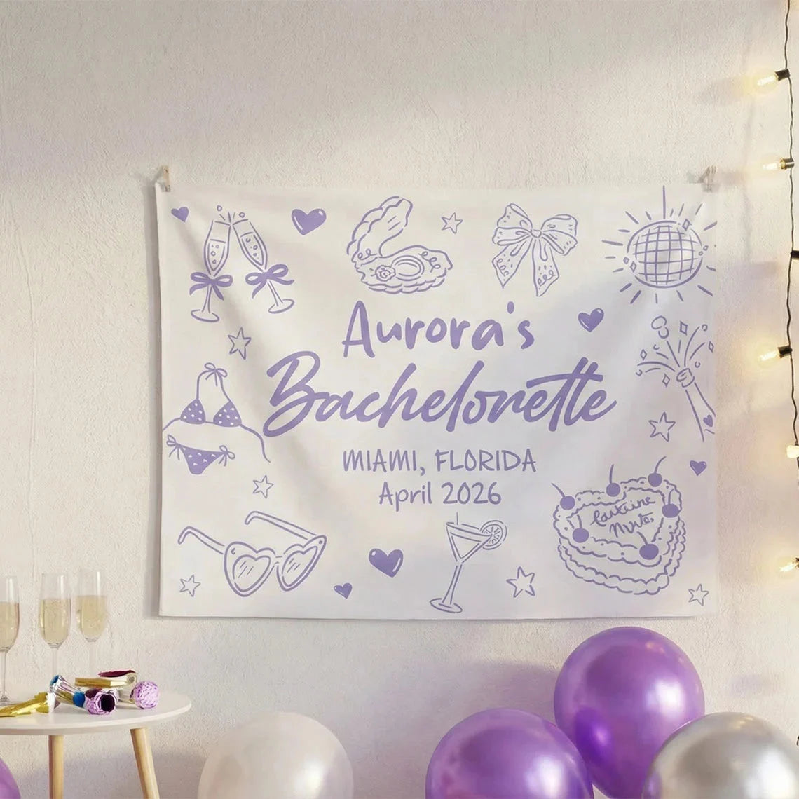 Bachelorette Party Banner Personalized Custom Name Bachelorette Backdrop Bridal Party Celebration Banner, bridal shower decor