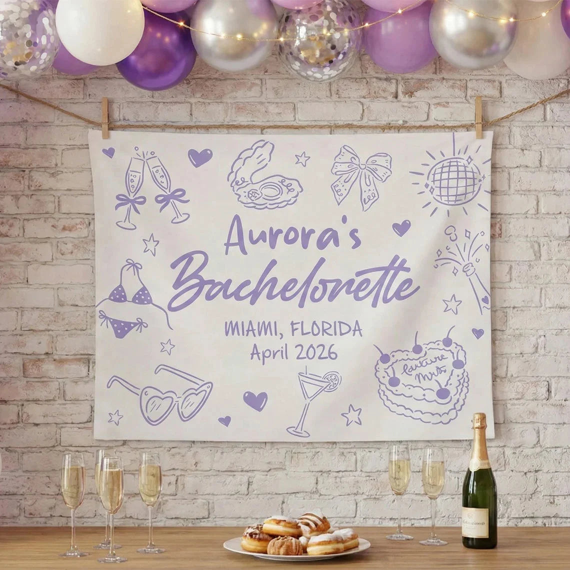 Bachelorette Party Banner Personalized Custom Name Bachelorette Backdrop Bridal Party Celebration Banner, bridal shower decor