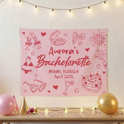 Bachelorette Party Banner Personalized Custom Name Bachelorette Backdrop Bridal Party Celebration Banner, bridal shower decor
