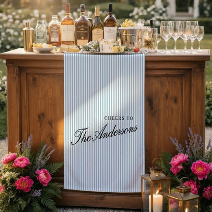 Personalized Bridal Shower Table Runner Custom Name Pink Stripe Wedding Bar Decor Tea Party Bachelorette Party Decor, pers...