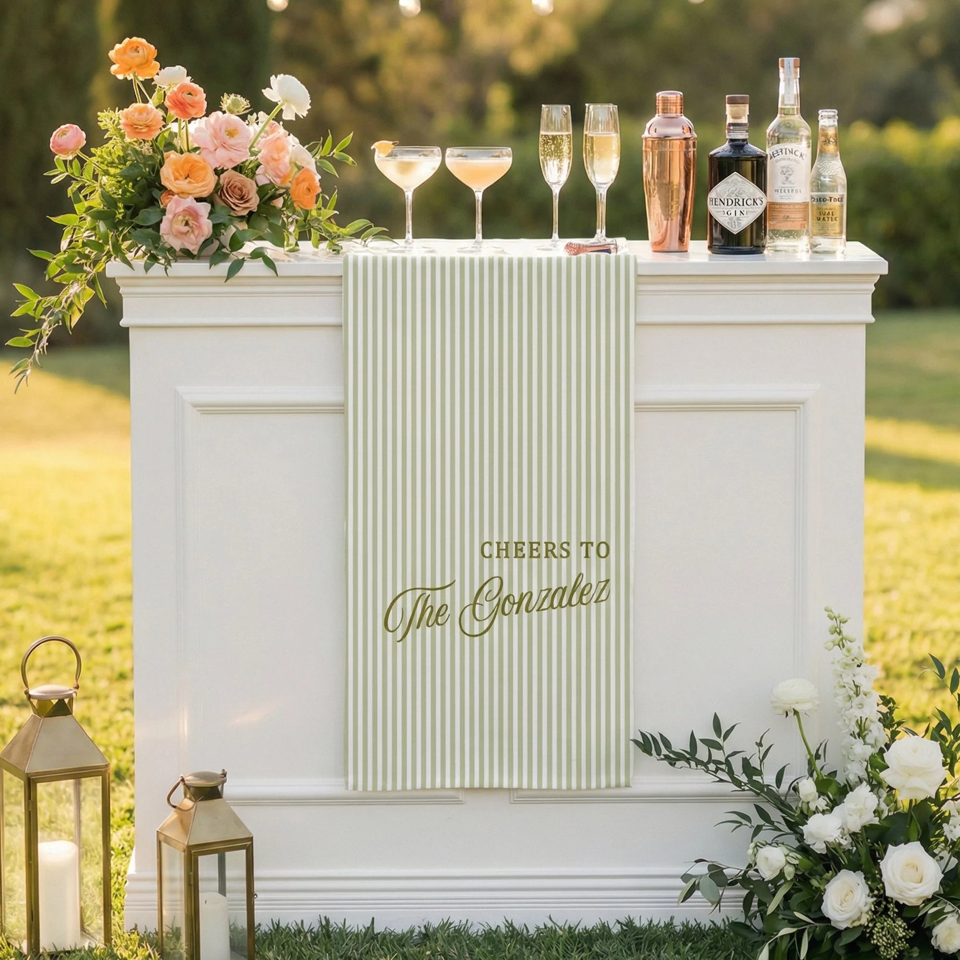 Personalized Bridal Shower Table Runner Custom Name Pink Stripe Wedding Bar Decor Tea Party Bachelorette Party Decor, pers...