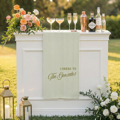 Personalized Bridal Shower Table Runner Custom Name Pink Stripe Wedding Bar Decor Tea Party Bachelorette Party Decor, pers...
