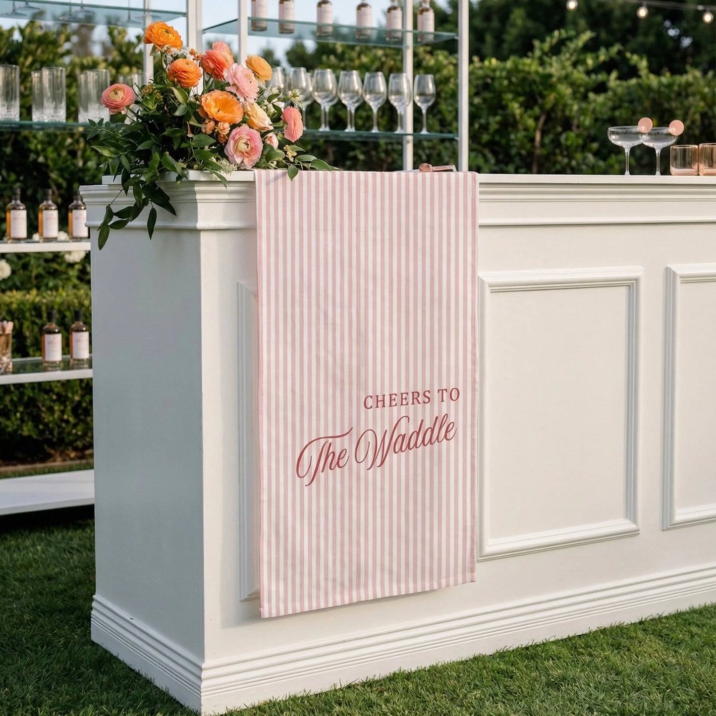 Personalized Bridal Shower Table Runner Custom Name Pink Stripe Wedding Bar Decor Tea Party Bachelorette Party Decor, pers...