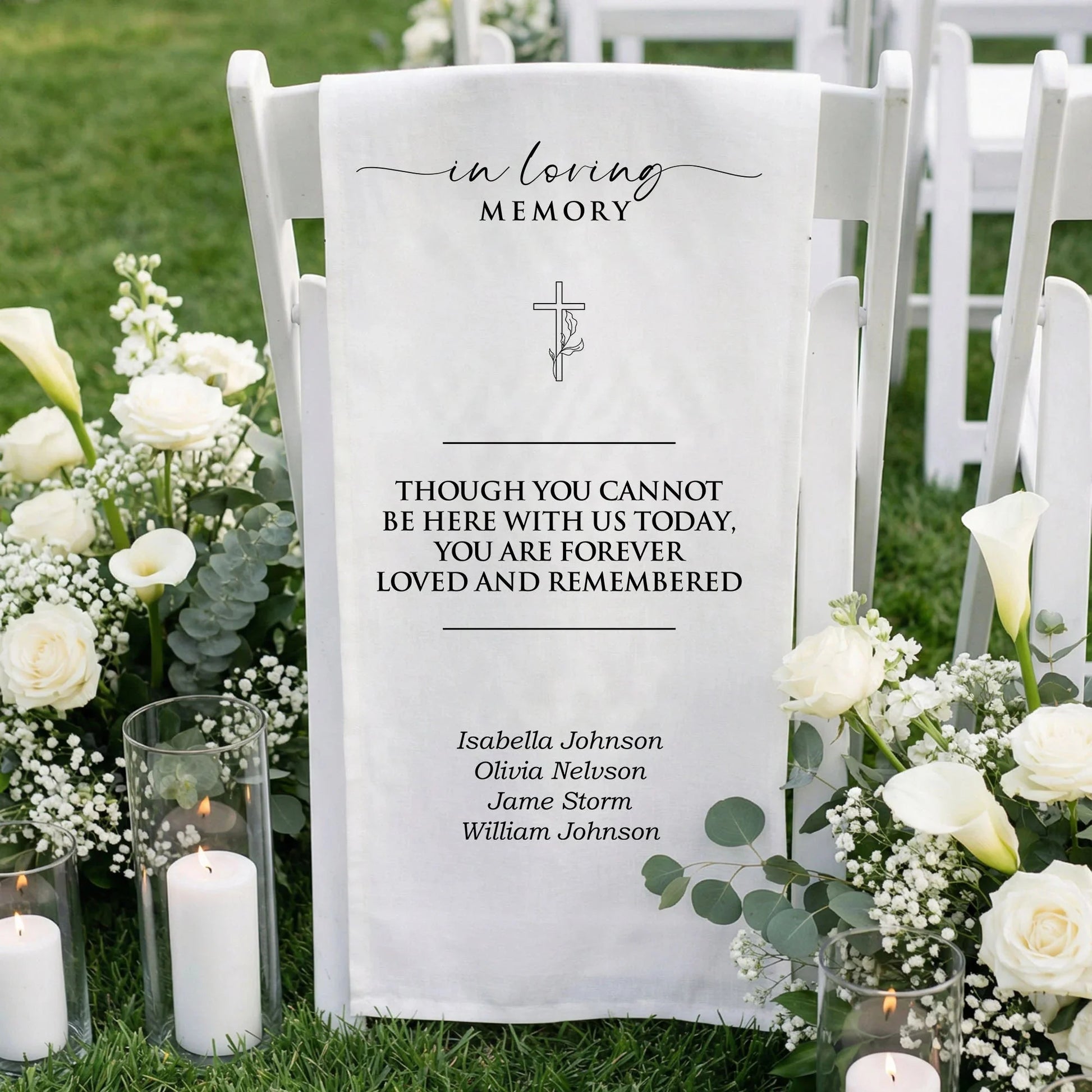 In Loving Memory Wedding Chair Sign Personalized Memorial Seat Sign With Names, gentle memorial keepsake (view 2)