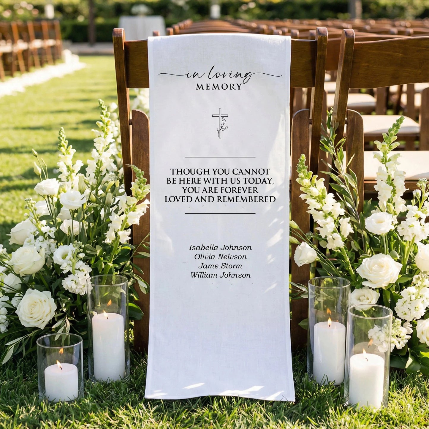 In Loving Memory Wedding Chair Sign Personalized Memorial Seat Sign With Names, gentle memorial keepsake (view 3)