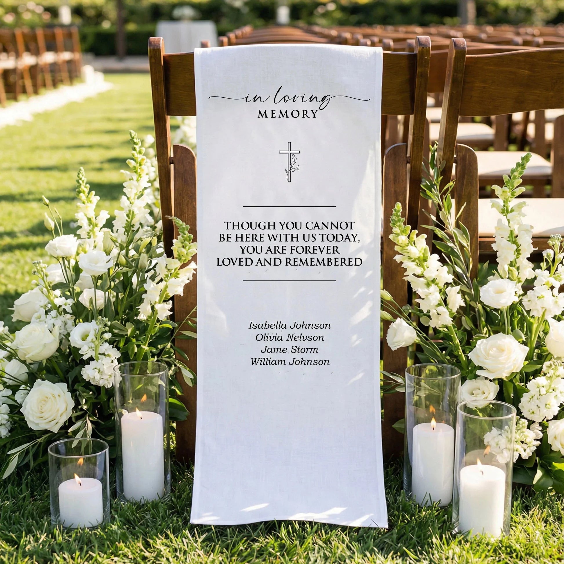In Loving Memory Wedding Chair Sign Personalized Memorial Seat Sign With Names, gentle memorial keepsake (view 3)