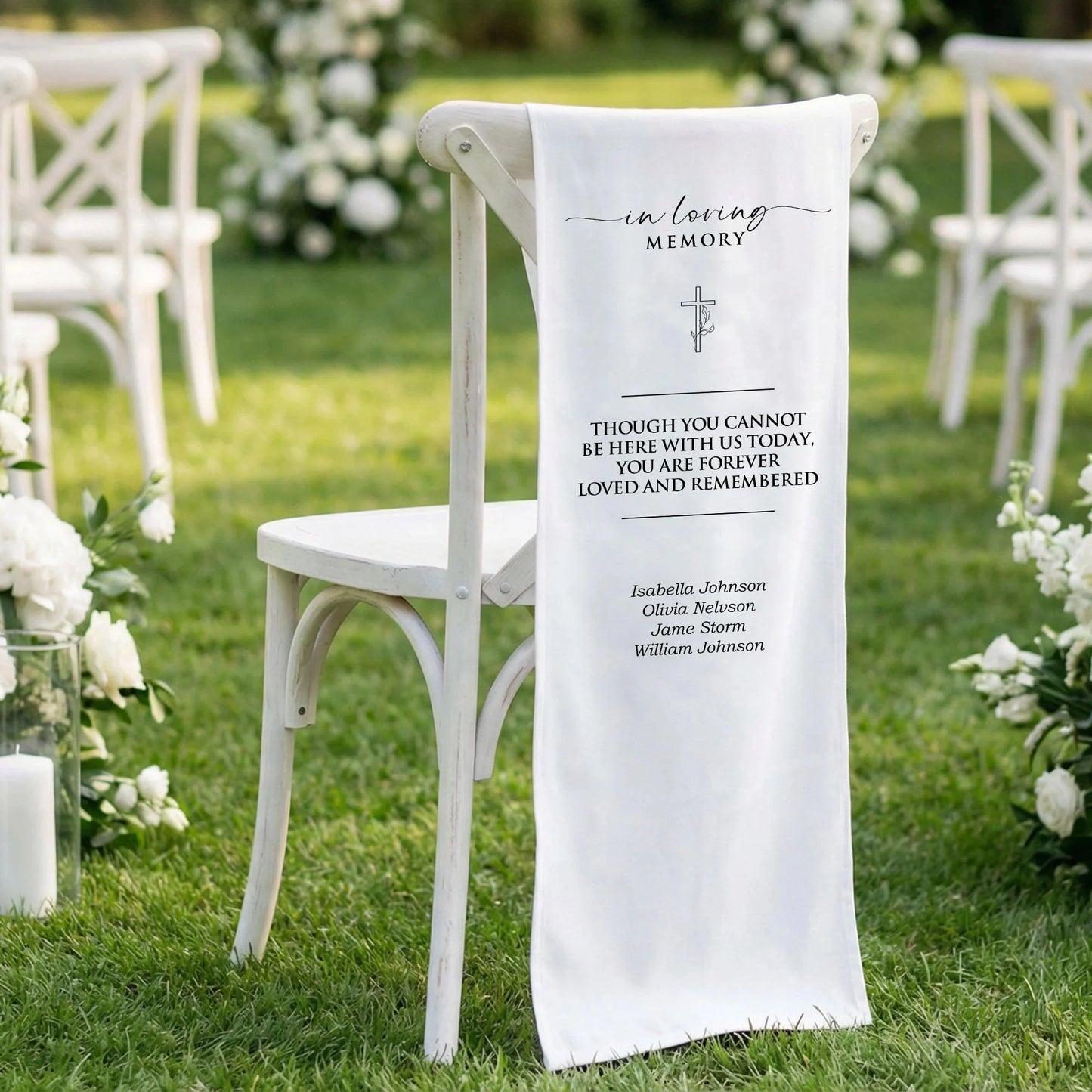 In Loving Memory Wedding Chair Sign Personalized Memorial Seat Sign With Names, gentle memorial keepsake (view 4)