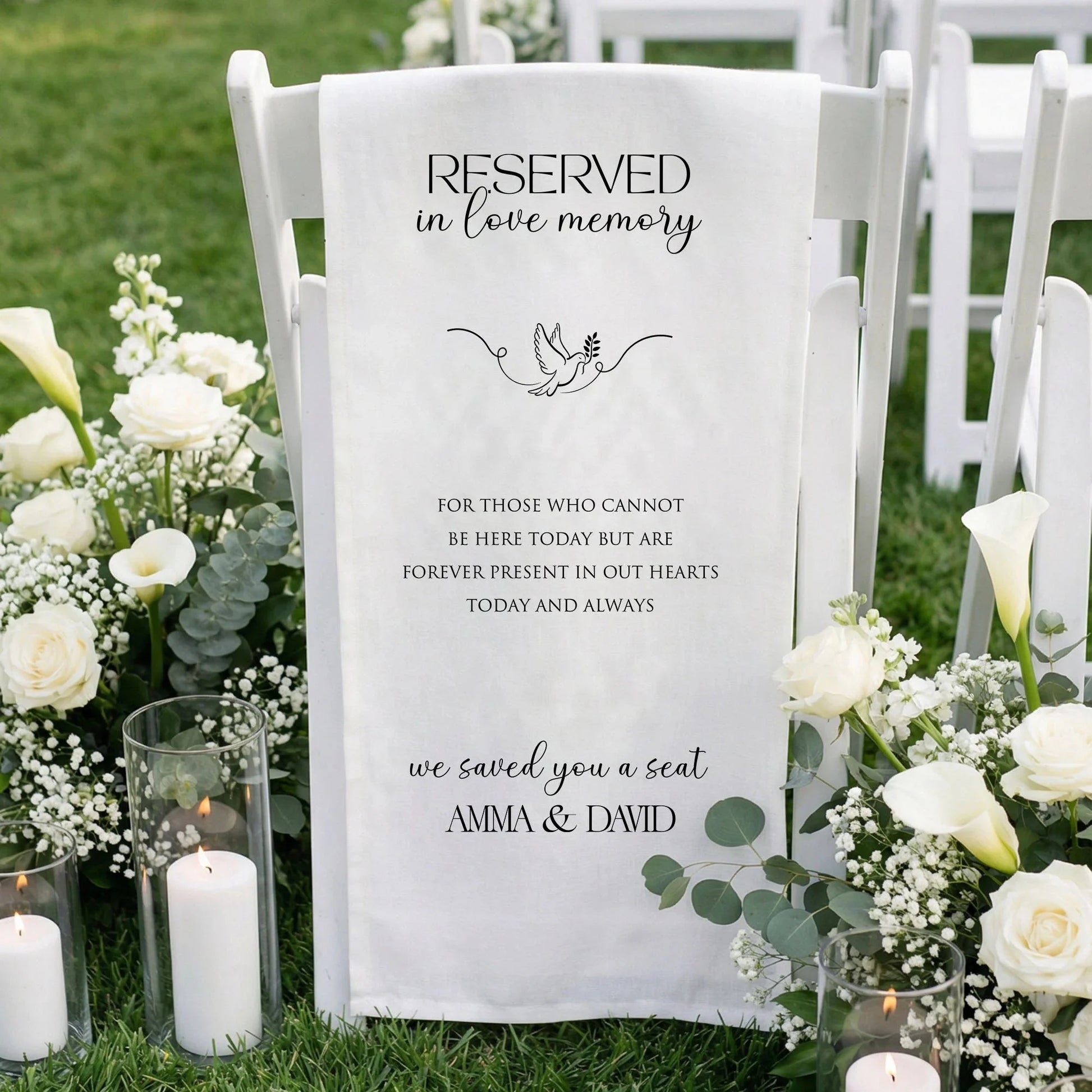 Reserved In Loving Memory Wedding Chair Sign Personalized Memorial Reserved Seat, gentle memorial keepsake (view 2)