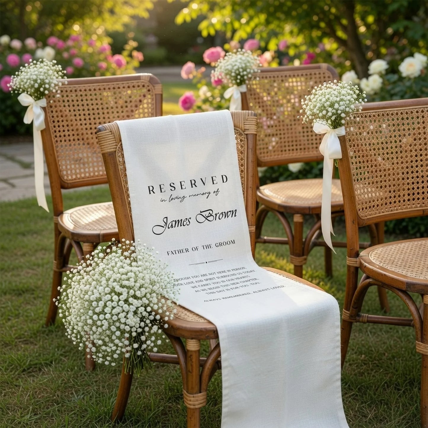 Personalized Memorial Wedding Chair Sign Reserved Seat In Loving Memory With Name, gentle memorial keepsake (view 5)