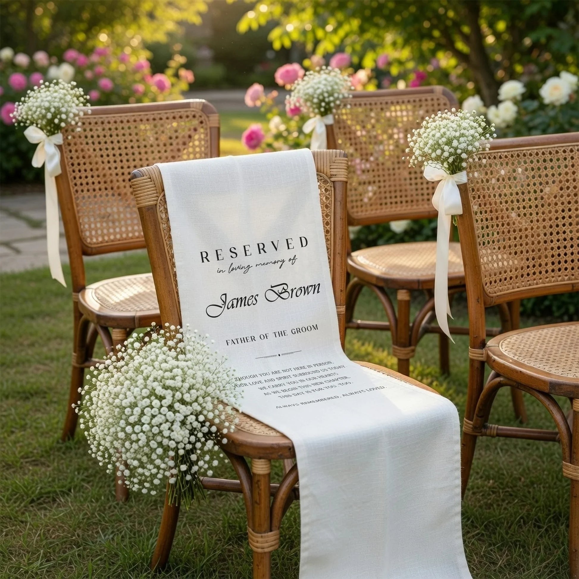 Personalized Memorial Wedding Chair Sign Reserved Seat In Loving Memory With Name, gentle memorial keepsake (view 5)