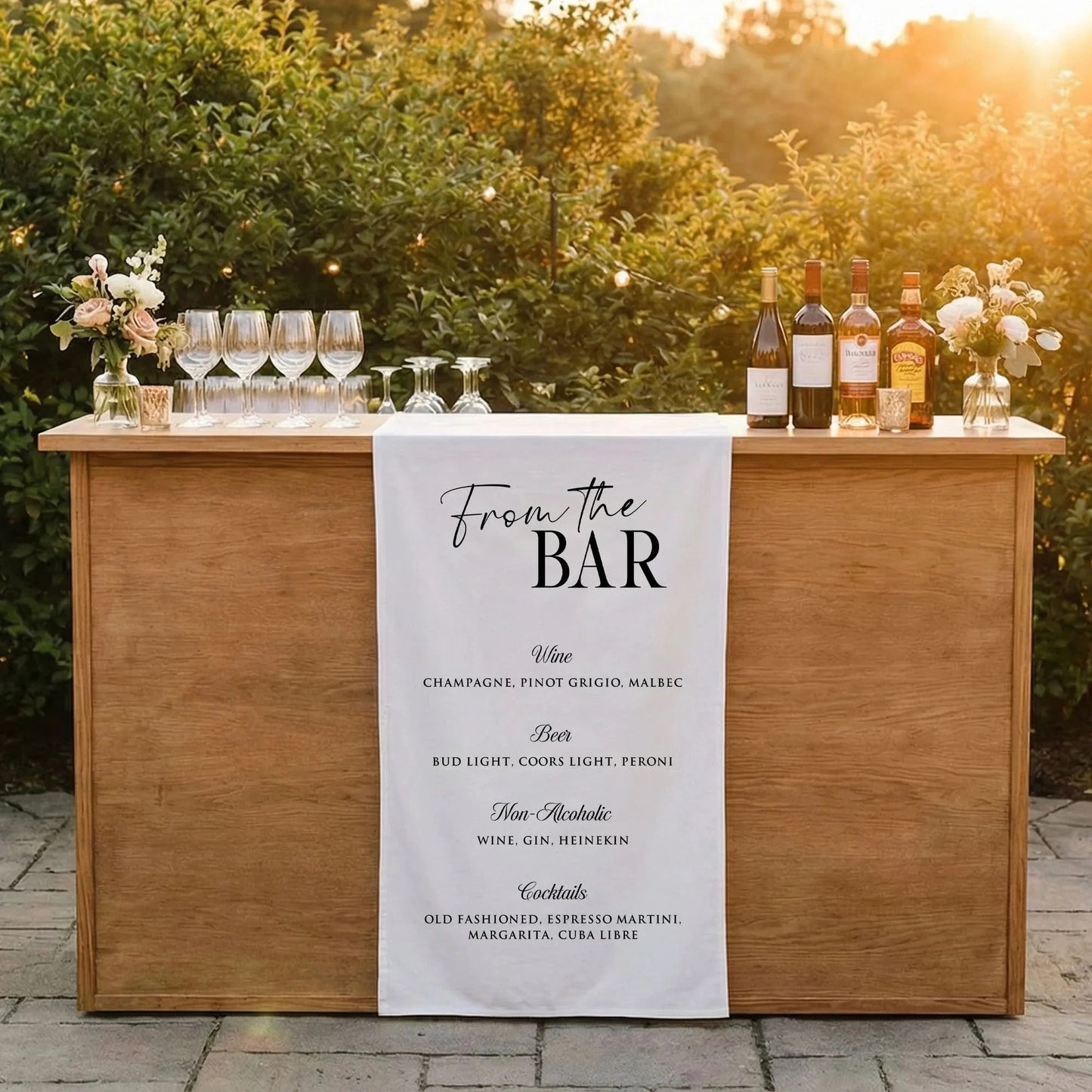 Wedding Bar Menu Table Runner Personalized Cocktail Menu Custom Wedding Bar Decor, personalized wedding decor (view 3)