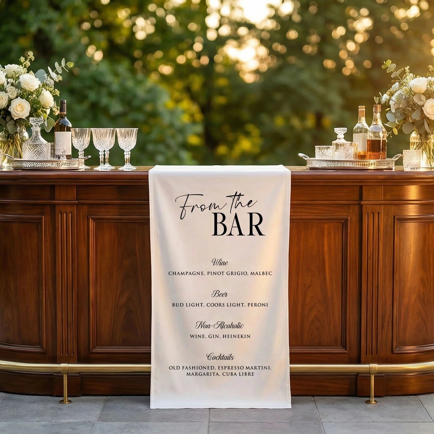 Wedding Bar Menu Table Runner Personalized Cocktail Menu Custom Wedding Bar Decor, personalized wedding decor (view 5)