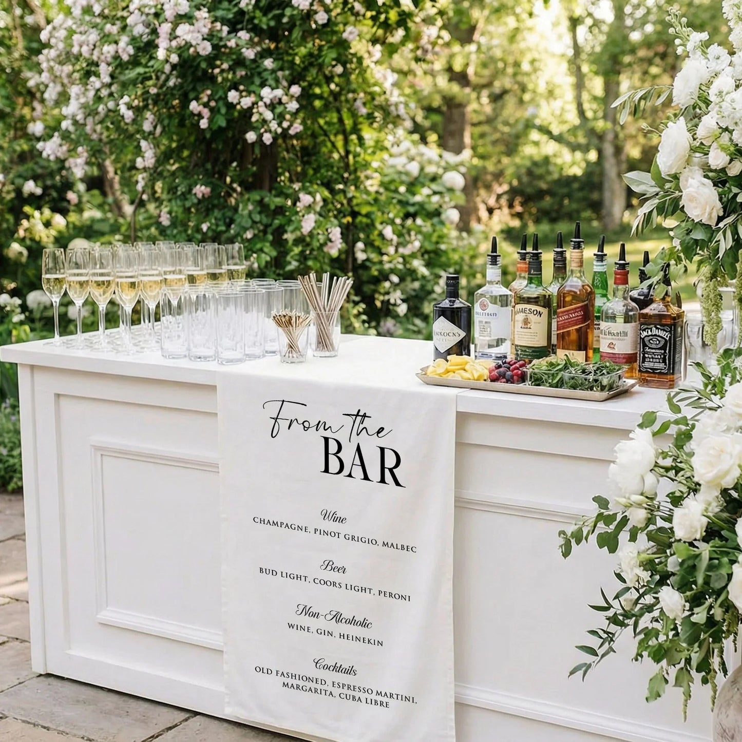 Wedding Bar Menu Table Runner Personalized Cocktail Menu Custom Wedding Bar Decor, personalized wedding decor (view 8)