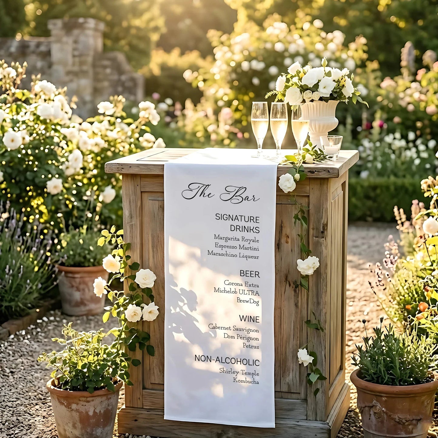 Wedding Bar Menu Table Runner Personalized Cocktail Menu Custom Wedding Bar Decor, personalized wedding decor