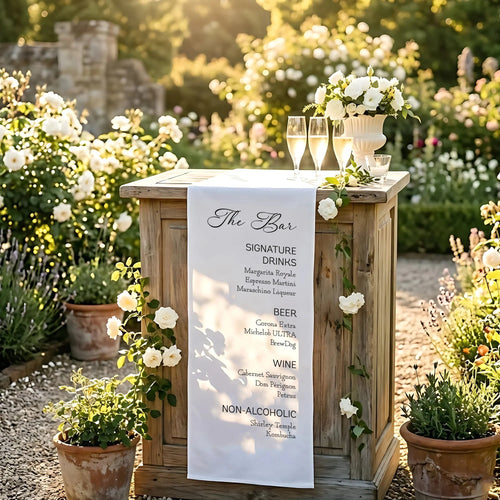 Wedding Bar Menu Table Runner Personalized Cocktail Menu Custom Wedding Bar Decor, personalized wedding decor