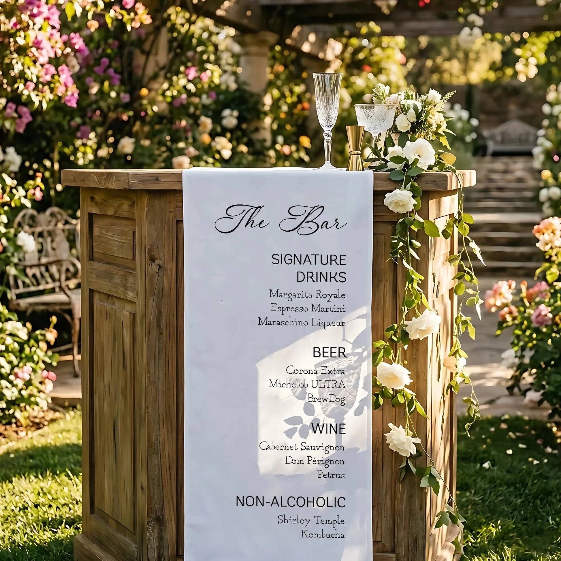 Wedding Bar Menu Table Runner Personalized Cocktail Menu Custom Wedding Bar Decor, personalized wedding decor (view 2)