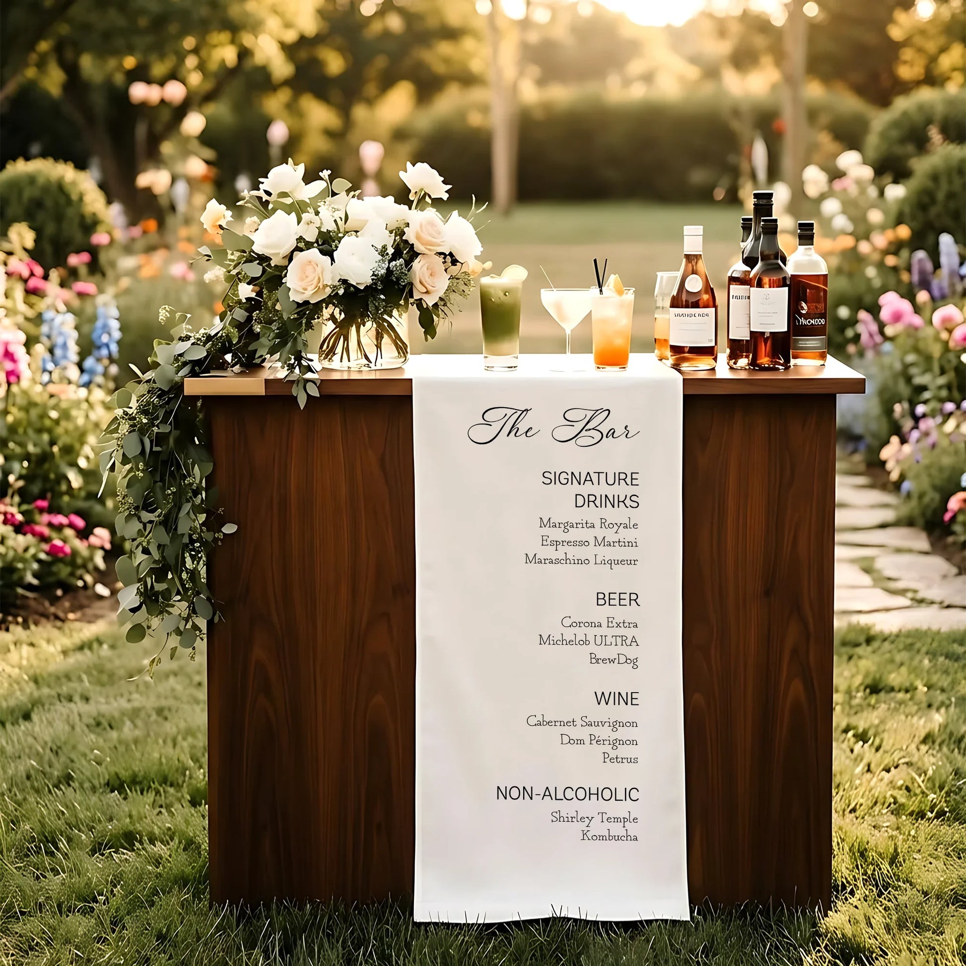 Wedding Bar Menu Table Runner Personalized Cocktail Menu Custom Wedding Bar Decor, personalized wedding decor (view 3)