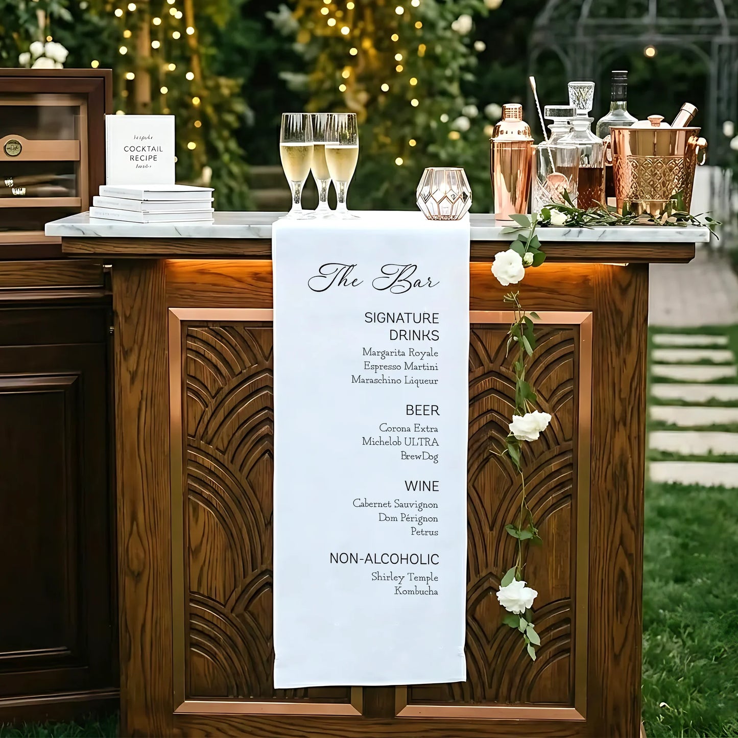 Wedding Bar Menu Table Runner Personalized Cocktail Menu Custom Wedding Bar Decor, personalized wedding decor (view 4)