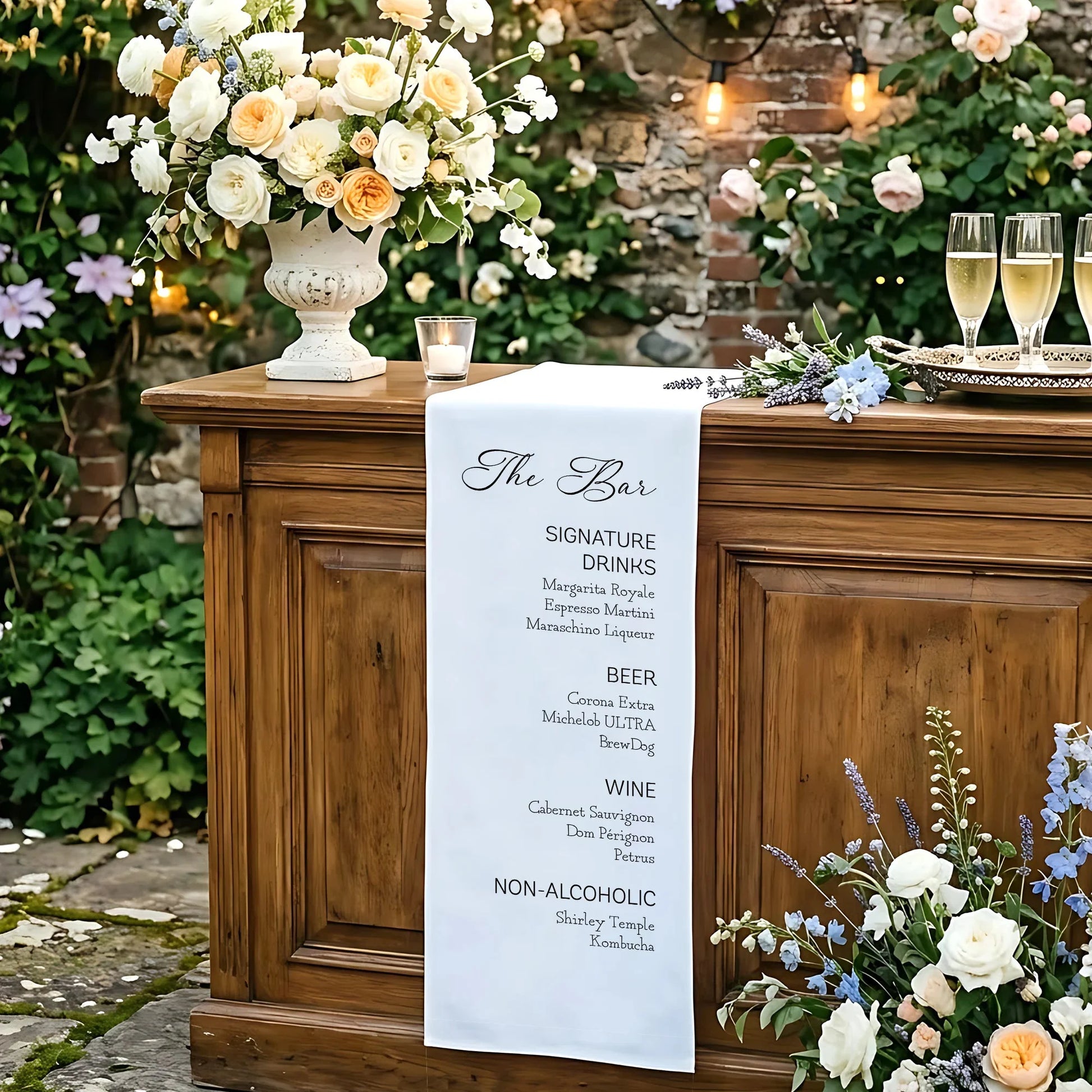 Wedding Bar Menu Table Runner Personalized Cocktail Menu Custom Wedding Bar Decor, personalized wedding decor (view 5)