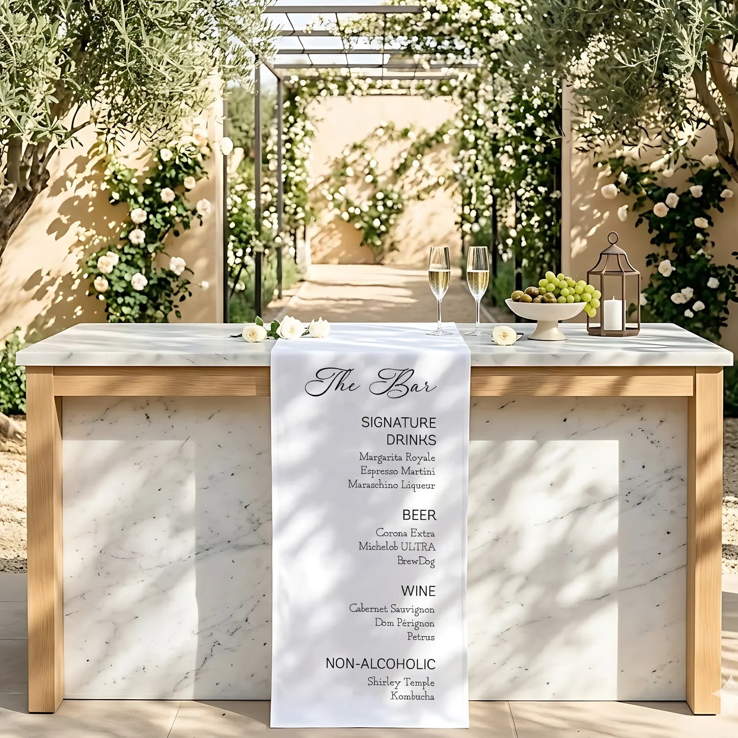 Wedding Bar Menu Table Runner Personalized Cocktail Menu Custom Wedding Bar Decor, personalized wedding decor (view 6)