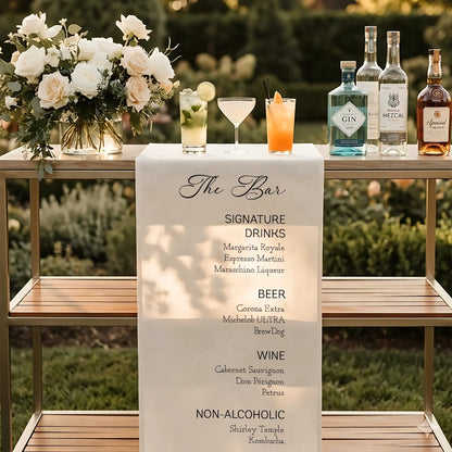 Wedding Bar Menu Table Runner Personalized Cocktail Menu Custom Wedding Bar Decor, personalized wedding decor (view 7)