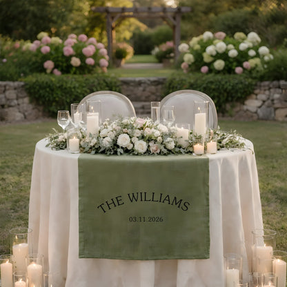 Personalized Wedding Table Runner Custom Family Name Wedding Decor Head Table Linen Runner, personalized wedding decor